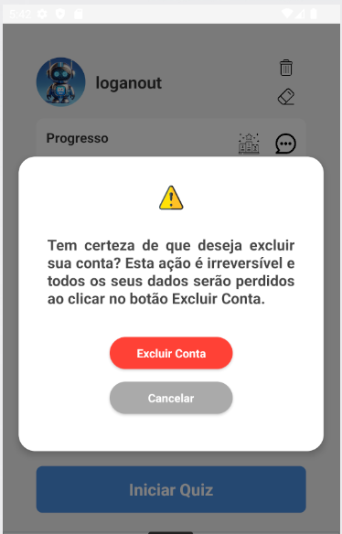 Janela de Confirmação para Excluir Conta